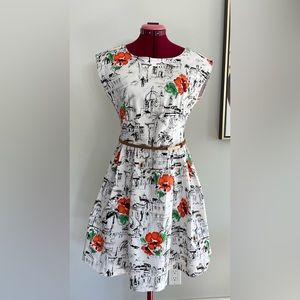 LoucheLondon - Boat Neck Mini Dress in City Print, US8